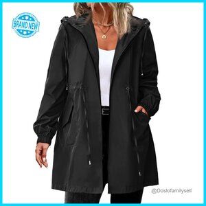Lightweight Waterproof Raincoat Hooded Windbreaker Long Trench Style Plus Size